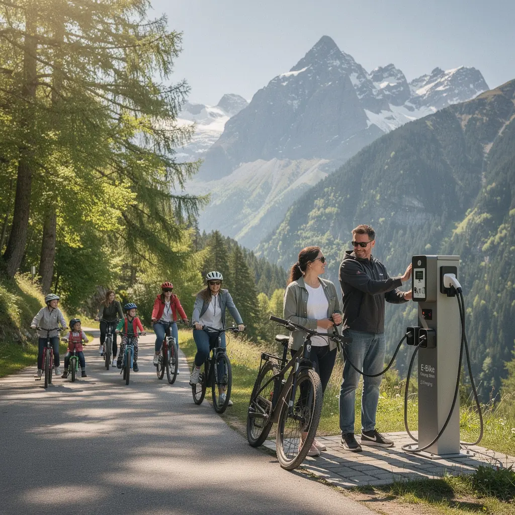 Eine Gruppe von Nachbarn, die sich um eine Ladeinfrastruktur fГјr Elektroautos versammelt.
