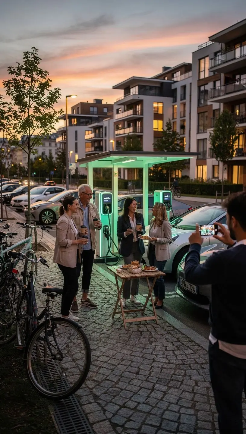 Ein Stadtplan, der die Standorte von Ladestationen in einem Wohnviertel zeigt.