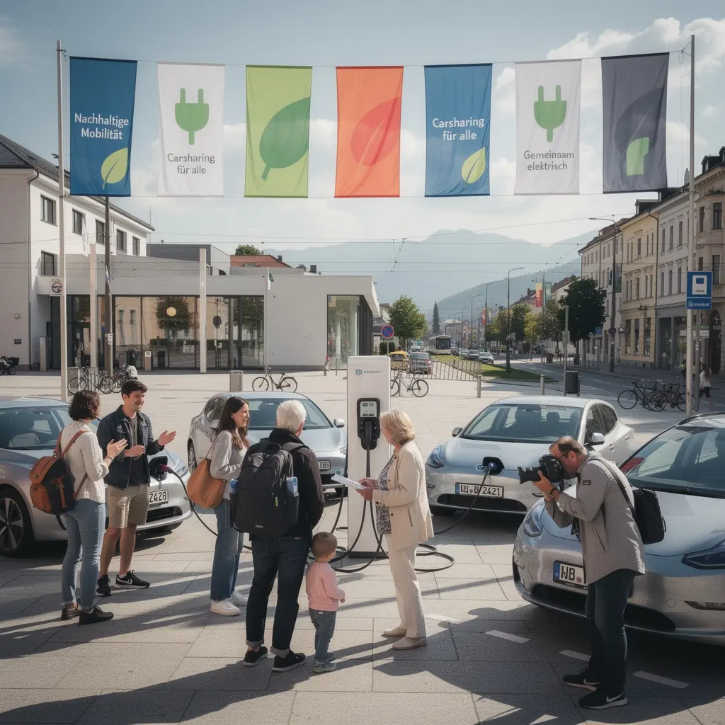 Familie in einem Elektrofahrzeug, die eine Ladesäule in der Nähe ihres Zuhauses nutzt.